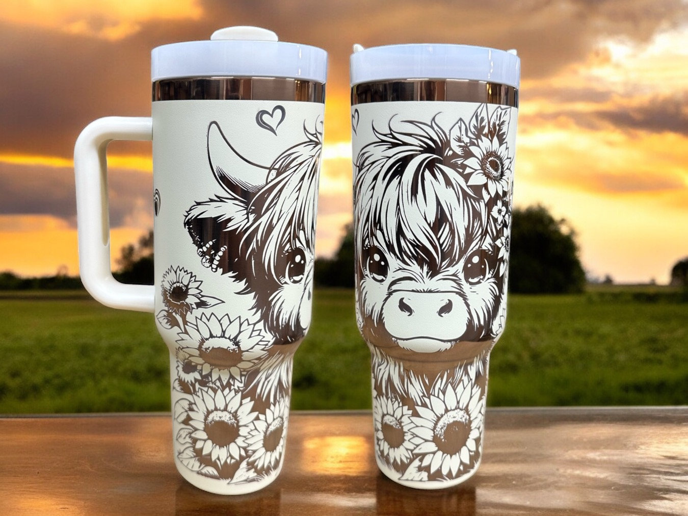 Baby Highland Cow Sunflower tumblerPersonalized water bottle 40oz Tumbler with Handle, Birthday Anniversary Tumbler Gift HFN 327439