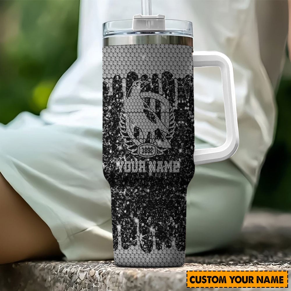 Collingwood Magpies AFL Glitter and Diamonds Bling Glitter and Diamonds Bling Custom Stanley Cup 40 oz Tumbler With Handle