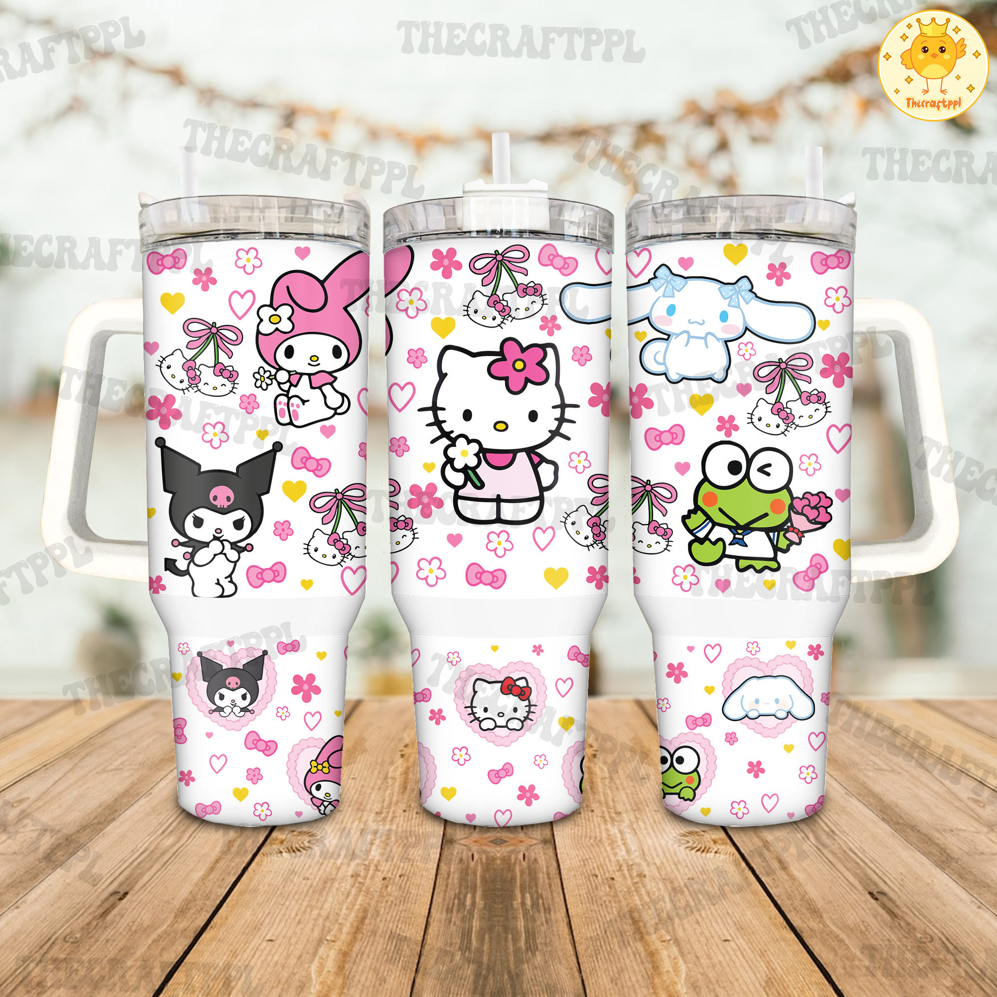 Friends Cat Hello Kitty Fan 40oz Tumbler with Handle, Cute Cat Tumbler, Cartoon Movies Fan Gift, Gift For Mom 40oz Quencher Tumbler HFN 3273841