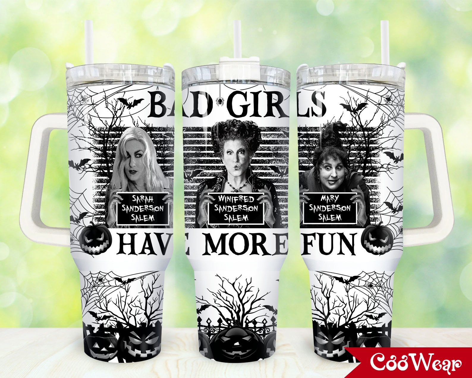 Halloween Horror Characters Bad Girls Have More Fun 40oz Tumbler with Handle, Hocus Pocus Fan Gift, Birthday Anniversary Tumbler Gift HFN 327428