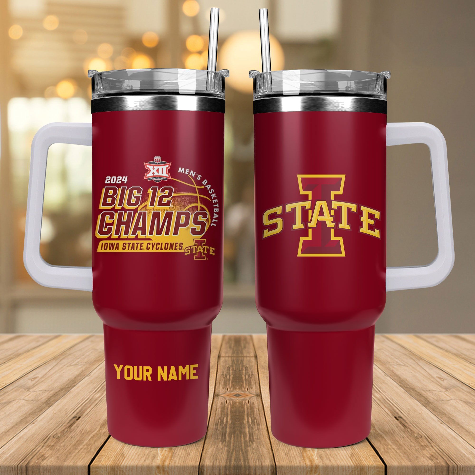 Iowa State Cyclones 2024 Big 12 Menâ€™s Basketball Tournament Champions NCAA Custom Stanley Cup 40 oz Tumbler With Handle