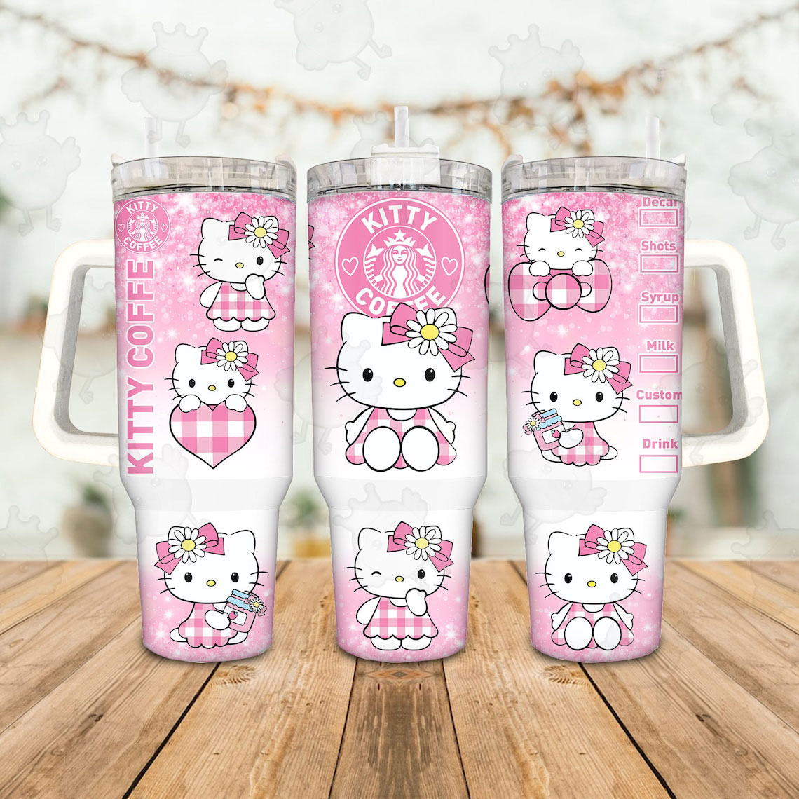 Kitty Coffee Pink Cat 40oz Tumbler with Handle, Gift for Hello Kitty Fan, Birthday Anniversary Tumbler Gift HFN 3254731