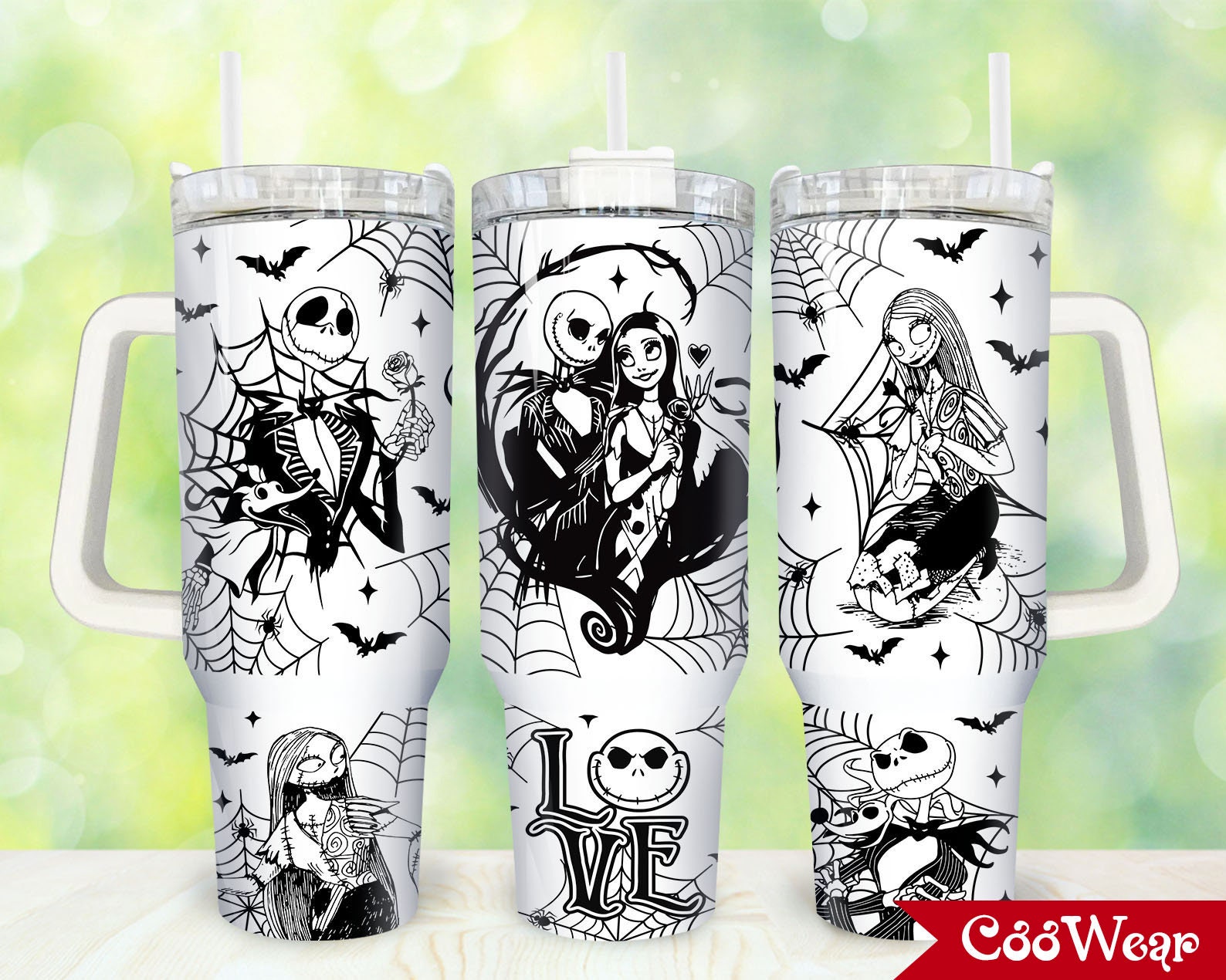 Nightmare Before Christmas Horror Movies Halloween Characters Couple Jack And Sally 40oz Tumbler with Handle, Birthday Anniversary Tumbler Gift HFN 327410