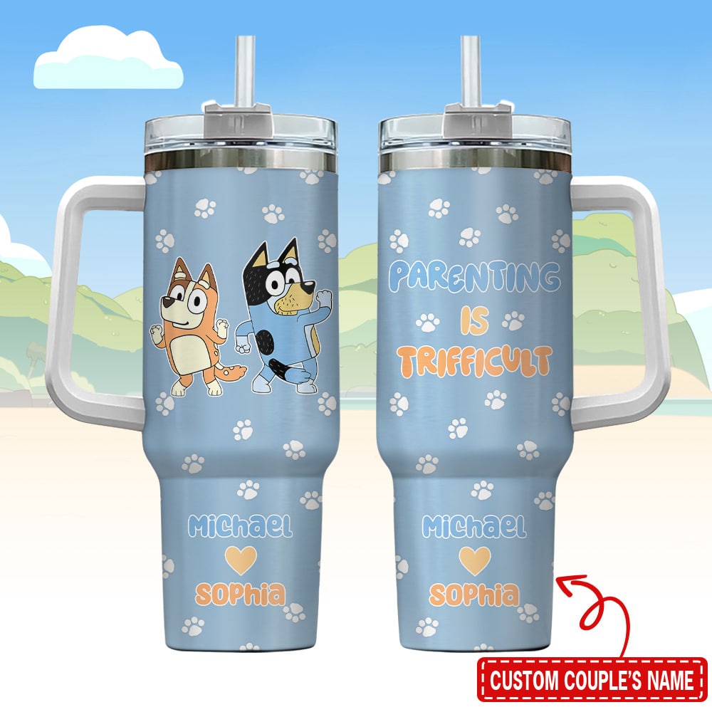 Personalized Parenting is Trifficult Bluey Tumbler And Bingo Gift For Bluey Family Lovers 40oz Quencher Stanley Tumbler LN 343497