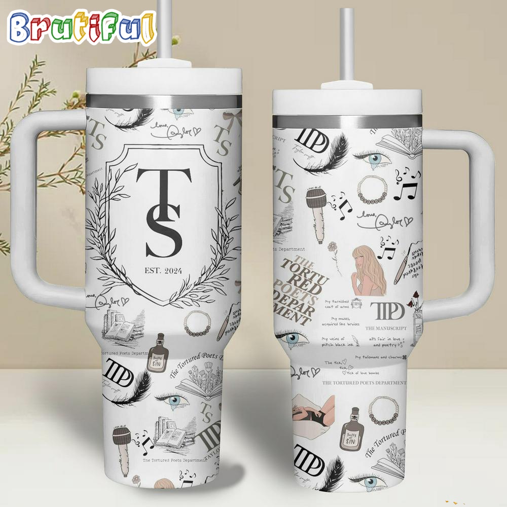 Taylor Swift Album 2024 The Tortured Poets Department Swiftie University Music Quencher 40oz Stainless Steel Tumbler With Handle HG 325977-1